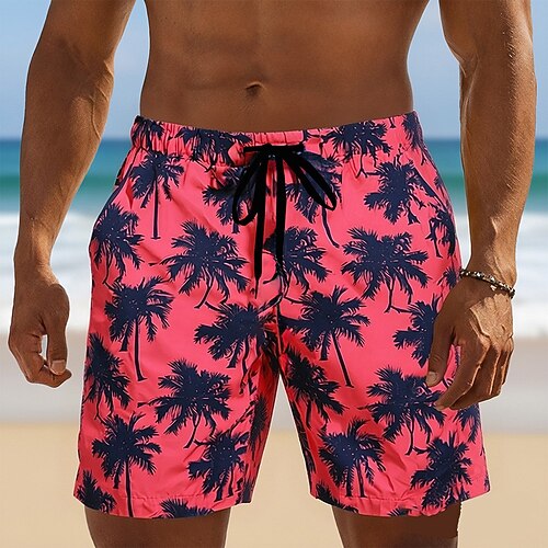 Herren Kokospalme Tropische Pflanzen Badehosen Badeanzüge Badeshorts Boardshorts Mittlere Taille Hawaiianisch Strandurlaub Seitentaschen Netzfutter Elastischer Kordelzug in der Taille Designer Image