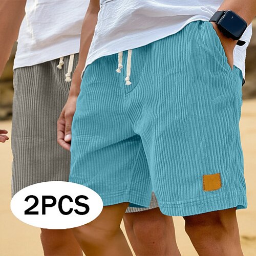 Herren Shorts Freizeitshorts Cordshorts Tasche Elastischer Bund Einfach Einfach Einheitliche Farbe Komfort Atmungsaktiv Über dem Knie Lässig Outdoor Strand Urlaub Mode RosaViolett himmelblaugrau Image