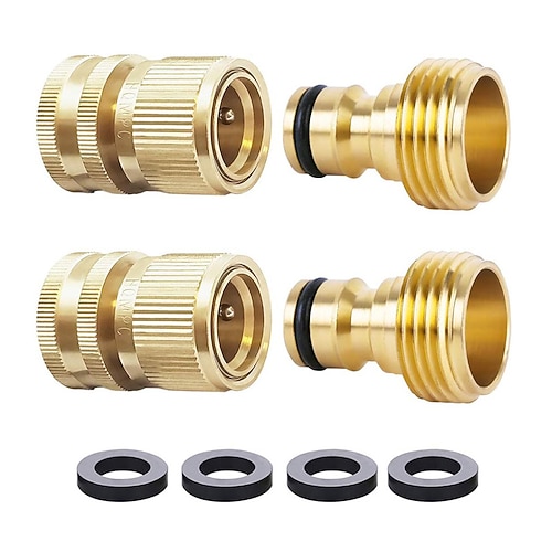 2 Sets Schnellkupplungen für Gartenschläuche, robuste Ausführung aus massivem Messing, 3/4 Zoll, universelle, auslaufsichere Anschlüsse für einfaches Verbinden von Wasserschläuchen. Image