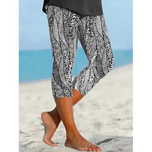 Damen Chinos Leggings Urlaub Streetwear Lässig Capris Hohe Taille Blumen Grafik Drucken Komfort Weich Bequem Dehnbar Lässig Täglich Outdoor Schwarz Sommer Frühling Herbst Schmale Passform Image