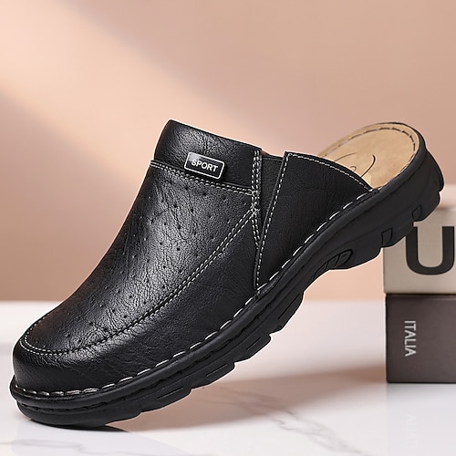 Braune Herren-Slipper, offene und bequeme Freizeitschuhe, leichte Clogs für Alltag, Reisen, Autofahren, Büro, Freizeit am Wochenende und einen lässig-eleganten Look. Image