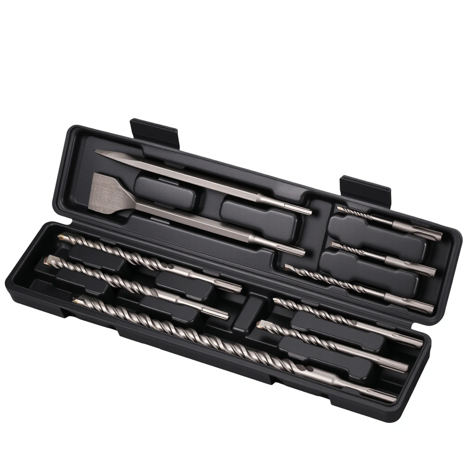 Set di 10 punte per trapano elettrico SDS PLUS, scalpelli a punta/piatti con scatola in plastica, punte per muratura e cemento