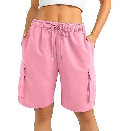 Damen Chinos Shorts Urlaub Streetwear Lässig Volle Länge Mittlere Taillenlinie Einfach Kordelzug Tasche Elastischer Bund Bequem Atmungsaktiv Mikroelastisch Lässig Täglich Outdoor Hellgrau Schwarz Image