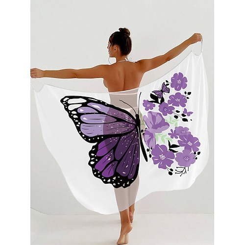 Schmetterlings-Strandtuch, Sarong-Wickelkleid, Spaghettiträger-Strandbekleidung, leichtes Strandkleid für Damen in den Größen S bis XL Image