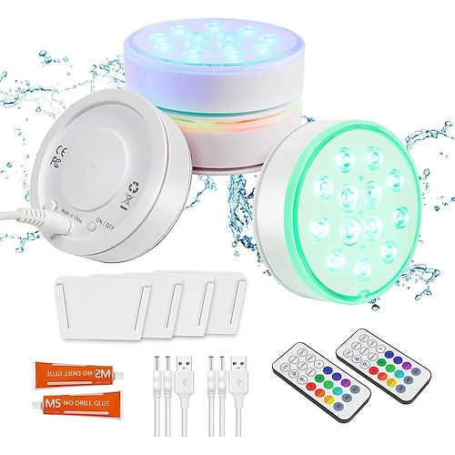 4er-Pack Poolleuchten, wiederaufladbare, wasserdichte LED-Poolleuchten mit Fernbedienung, IP68 wasserdichte Unterwasser-Pooldekorationsleuchte für eingelassene Pools, Aufstellpools, Partys, Image