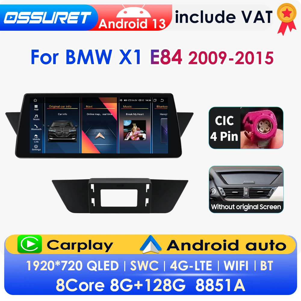 OSSURET 10.25" 2din Android 13 Autoradio per BMW X1 E84 2009-2015 Lettore multimediale GPS per auto Wireless Carplay Android Auto 4G DSP BT Mirror Link SWC 360Camera Autoradio Sistemi intelligenti