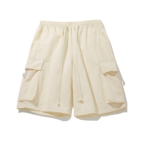 Herren Cargohose Cargohosen Cargo-Shorts Shorts Freizeitshorts Kordelzug Tasche Elastischer Bund Einfach Komfort Atmungsaktiv Knielang Lässig Outdoor Strand Urlaub Mode Blau Schwarz Unelastisch Image