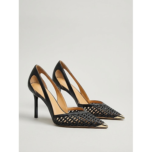 Goldene Slingback-Pumps mit Netzrücken für Damen, elegante Stiletto-Pumps mit spitzer Zehenpartie für Nachtleben, Partys und Clubbesuche Abendveranstaltungen Image