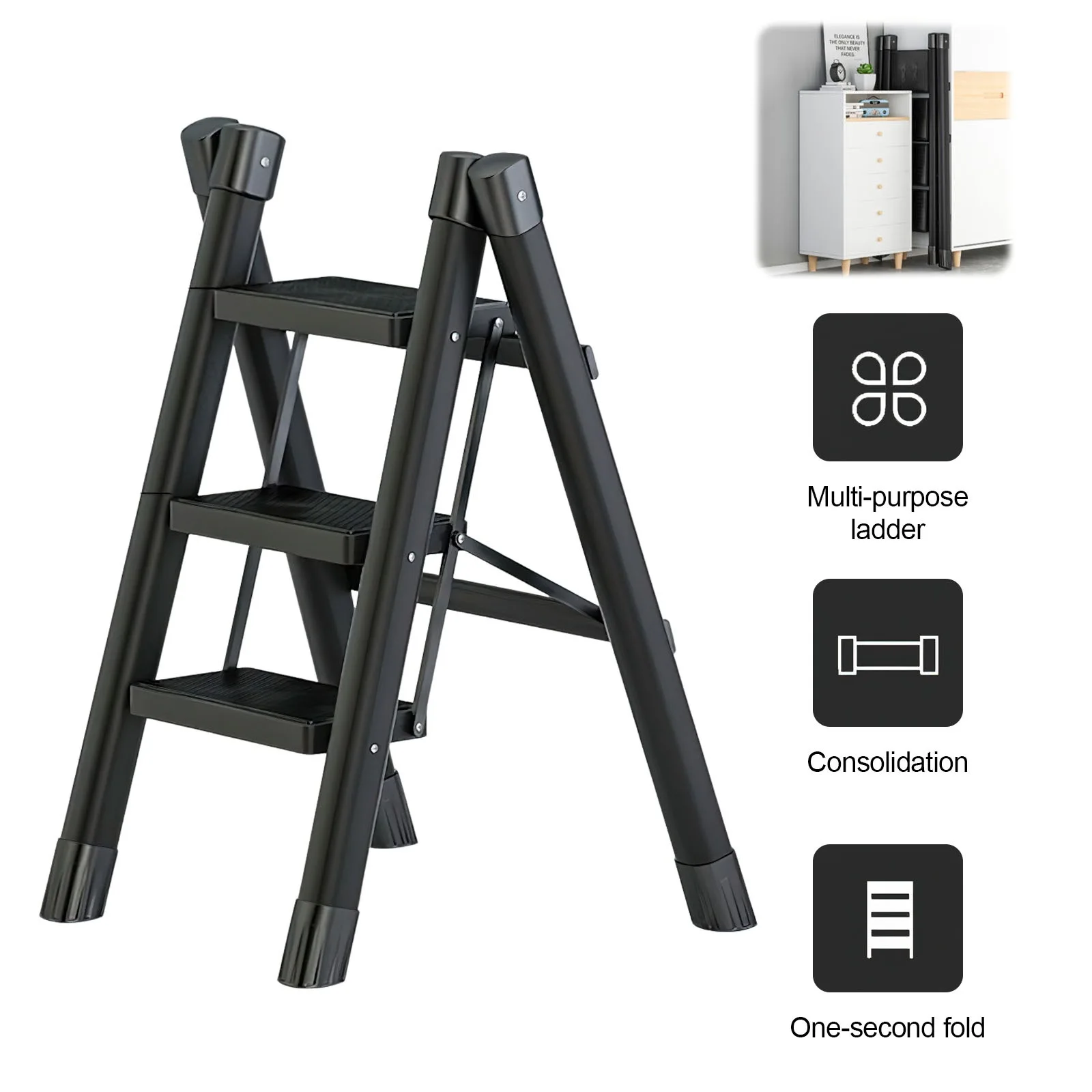 Scala Scala pieghevole per uso domestico in acciaio al carbonio addensato Scaletta da cucina portatile Sgabello pieghevole per sedia per scale Scaffale di stoccaggio