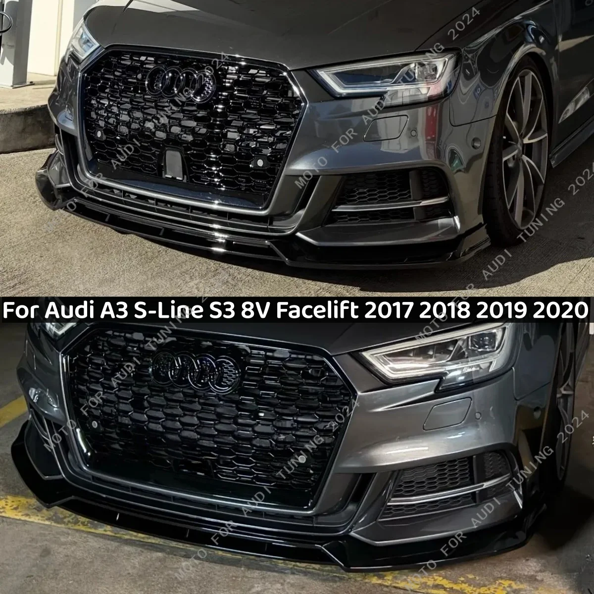 Splitter Paraurti Anteriore per Audi A3 S-Line S3 8V Facelift 2017 2018 2019 2020, Kit Carrozzeria in ABS, Accessori Tuning