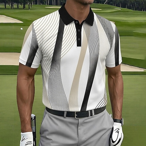 Herren Geometrisch Golf Sport-Poloshirts Kurzarm Polo-Shirts Hemden mit Kragen Lässig Athleisure Knöpfe Frühling Sommer Weiß Image