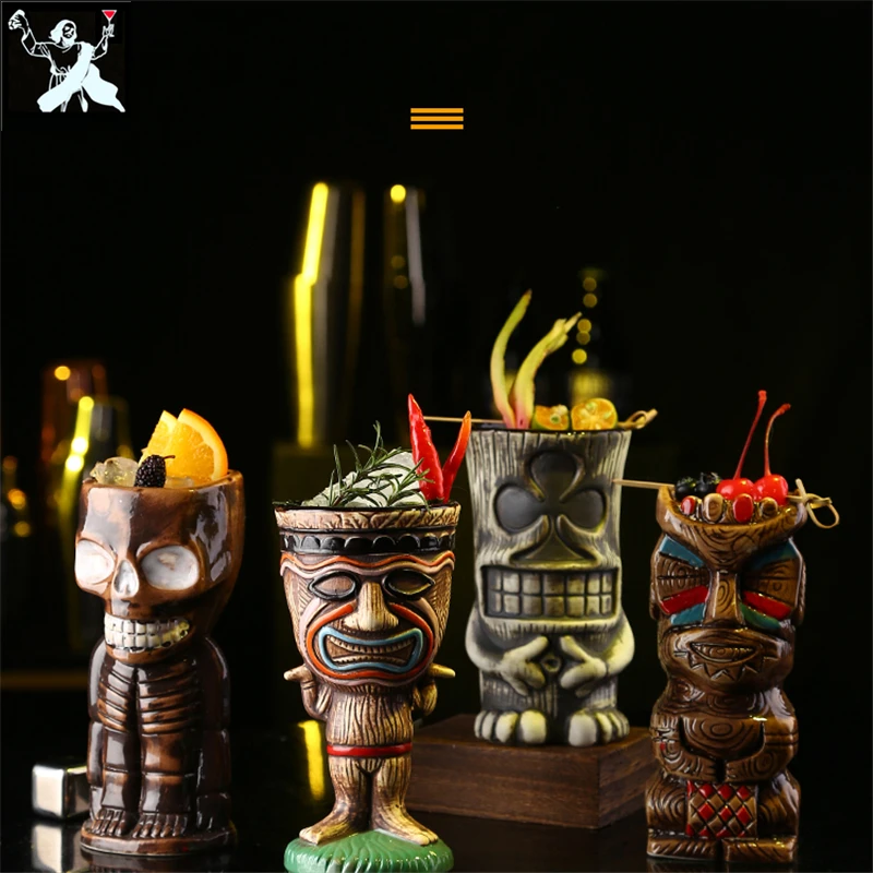 Tazza Tiki da Bar per Poker, Creativa Tazza Tiki in Ceramica Hawaiana, Bicchiere Personalizzato per Cocktail, Bicchiere Zombie, Tazza in Porcellana per Birra e Vino, Accessori da Bar