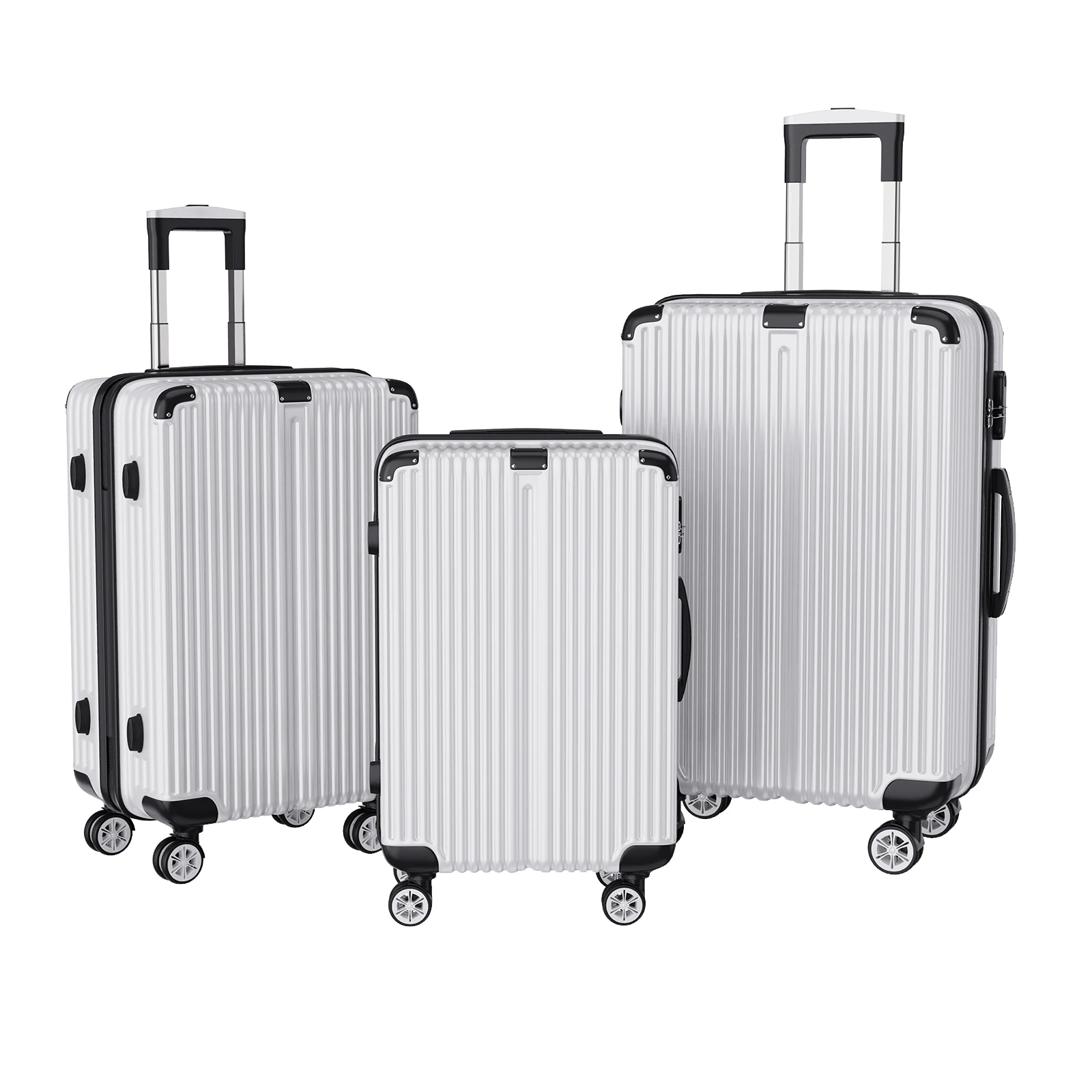 Set di Valigie Rosahqnda 3 Pezzi, Trolley Rigido con Serratura a Combinazione 360 ° Ruote silenziose Nero/Argento/Rosa Sfumato Viola