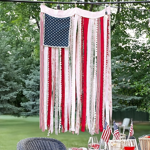 Dekorationen zum 4. Juli – patriotische Gedenktagsdeko – 120 x 70 cm großes Stoffbanner mit amerikanischer Flagge für Heimpartys – Angebote zum Unabhängigkeitstag, Accessoires für drinnen und draußen Image