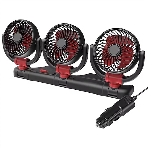 Dreifach-Autolüfter, 12V/24V USB-betriebener 3-köpfiger Fahrzeuglüfter für das Armaturenbrett, 360° drehbarer, leistungsstarker und leiser Luftumwälzer für LKW, SUV, Wohnmobil, Van, tragbarer Image