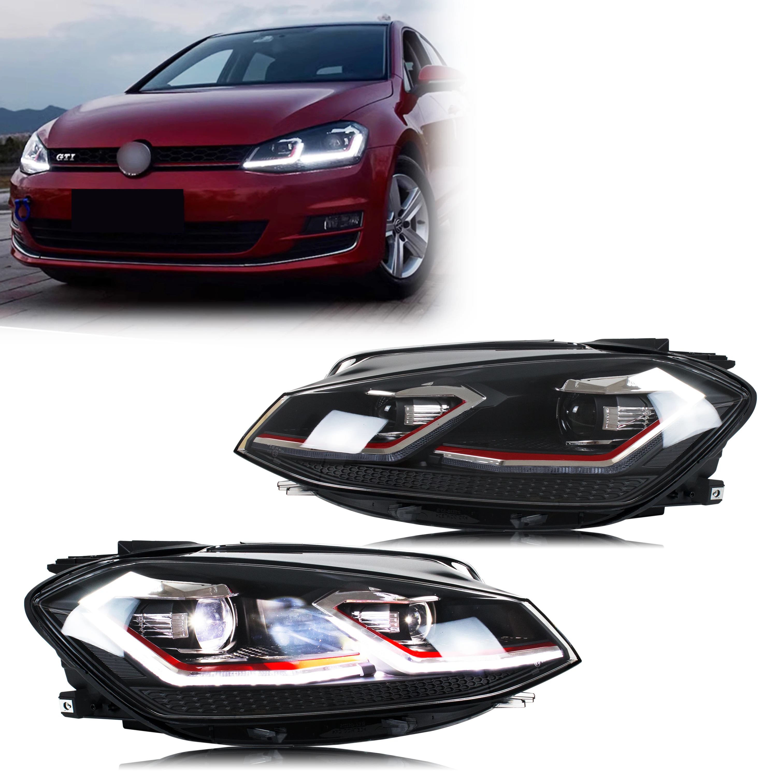 Fari a LED per Volkswagen VW Golf 7.5 MK7.5 TSI TDI 2018-2021, Gruppo Luci Anteriori con Proiettore DRL [Non compatibile con GTI/GTD/GTE]