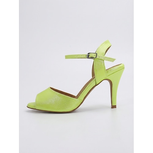 Weiße Damen-Lateintanzschuhe mit Knöchelriemen, professionelle offene Ballsaalschuhe mit Absatz für Salsa und Tango Übungs-, leichte und flexible Tanzschuhe für Aufführungen Ausbildung Image