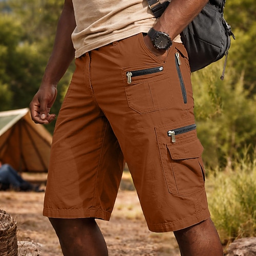Herren Cargohose Cargohosen Cargo-Shorts Shorts Freizeitshorts Tasche Elastischer Bund Einfach Knielang Lässig Outdoor Streetwear Mode Streetwear Schwarz Hellgrün Unelastisch Image