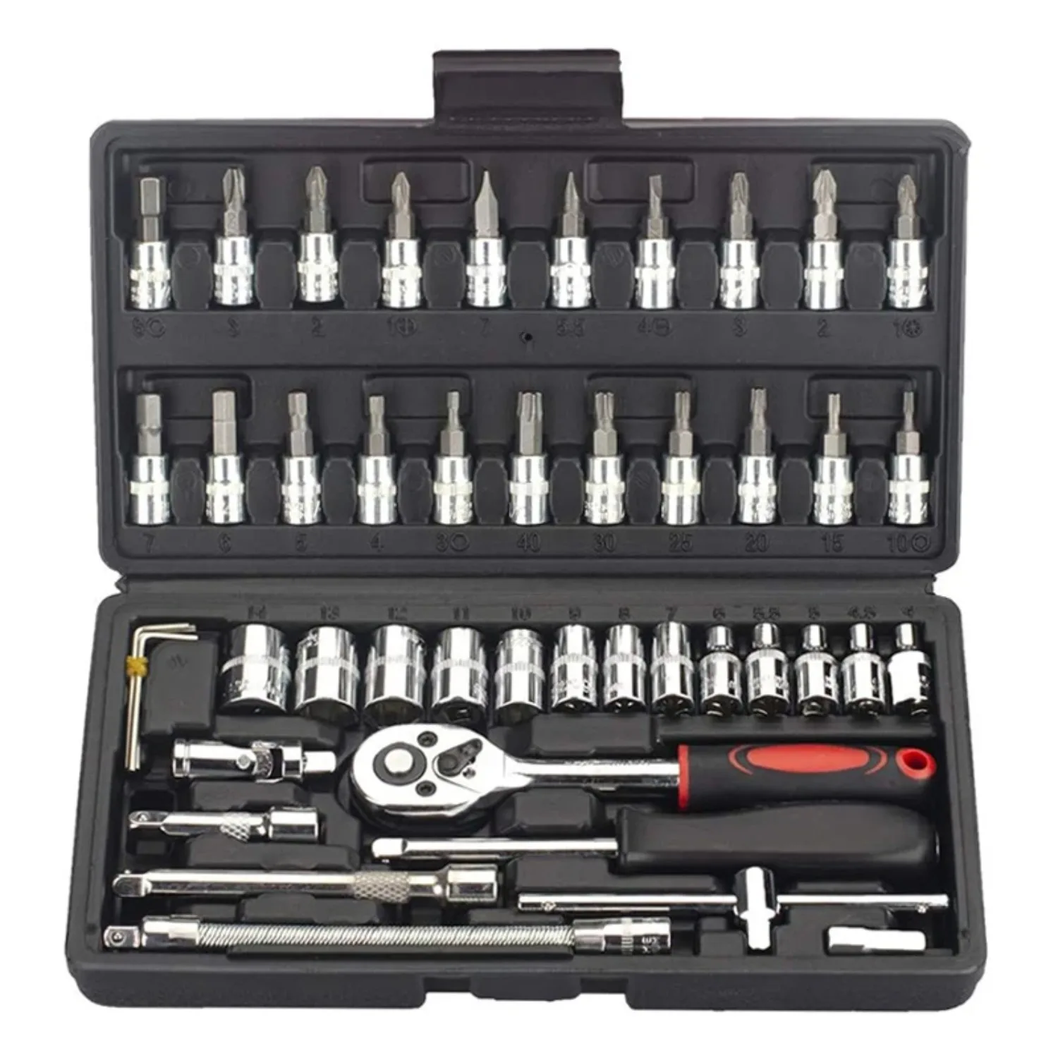 Set di chiavi a bussola da 46 pezzi con attacco da 1/4 di pollice, set di chiavi a cricchetto, kit di attrezzi per auto, set di chiavi a bussola metriche, set di attrezzi per meccanici, accessori per