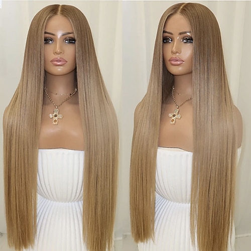Echthaar 5x5 Verschluss 13x4 Spitzenfront Perücke Mittelscheitel Brasilianisches Haar Glatt Blond Mehrfarbig Perücke 150% 180% Haardichte mit Babyhaaren Ombre-Haar Hervorgehobenes / Balayage-Haar Image