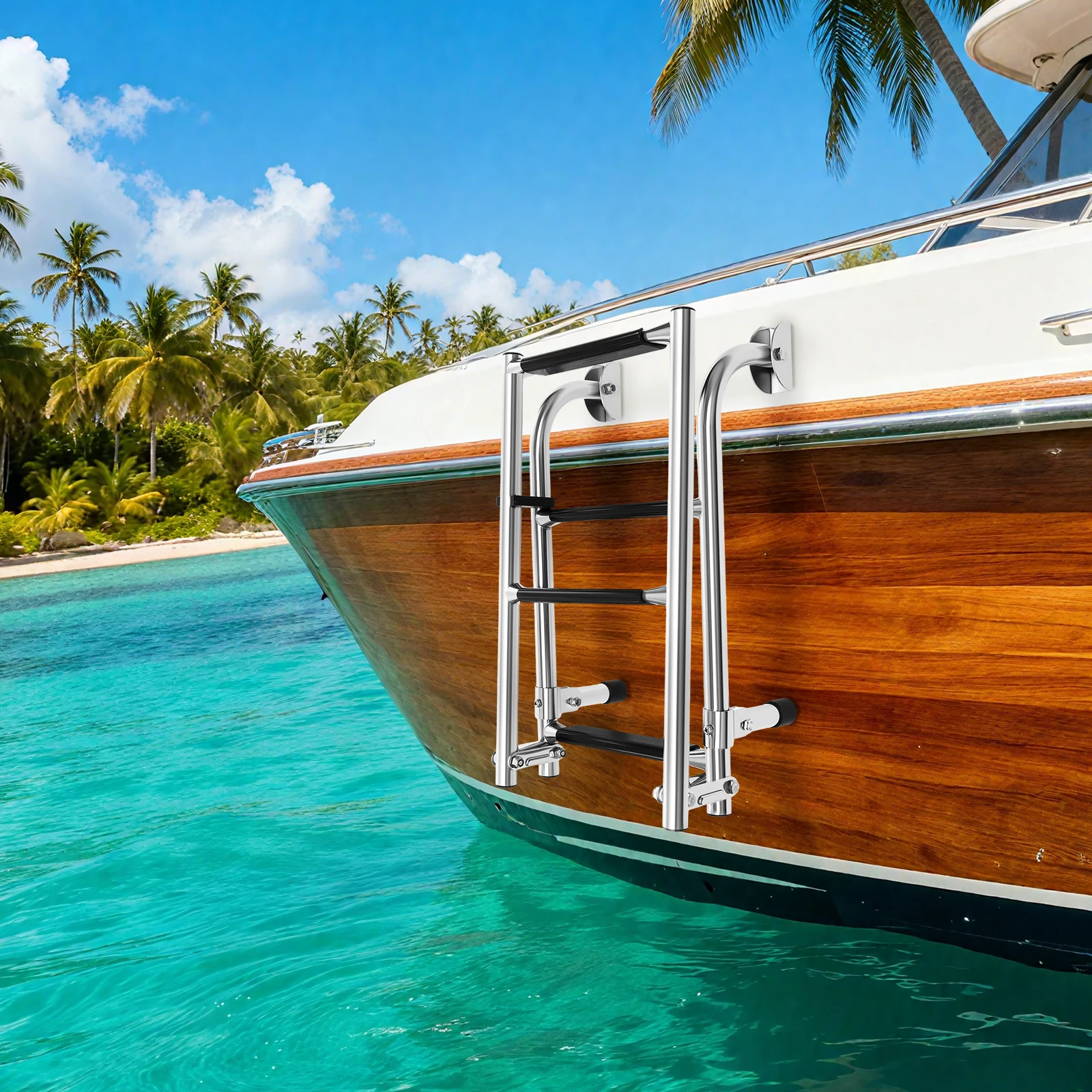 Scaletta Pieghevole per Barca, Scaletta Retrattile per Yacht in Acciaio Inossidabile 304 a 2+2 Gradini, Capacità 136 kg e Design Antiscivolo per Pontone Barca