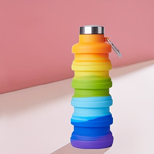 Zusammenfaltbare Teleskop-Wasserflasche, bruchsichere Silikon-Sportflasche mit Karabinerhaken, tragbar wiederverwendbar, faltbar, leicht Robust und geeignet für Camping, Wandern, Fitnessstudio und Image