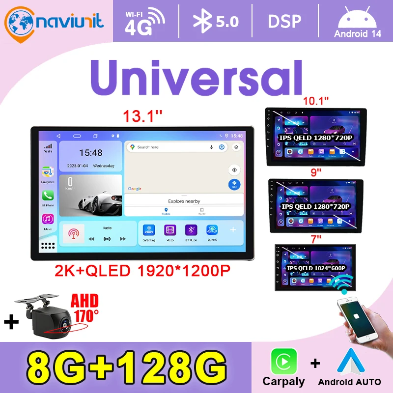 Autoradio Universale Carplay Android 14 con Schermo da 7" 9" 10" 13.1" per Volkswagen Nissan Hyundai, Lettore Multimediale Stereo 2 DIN