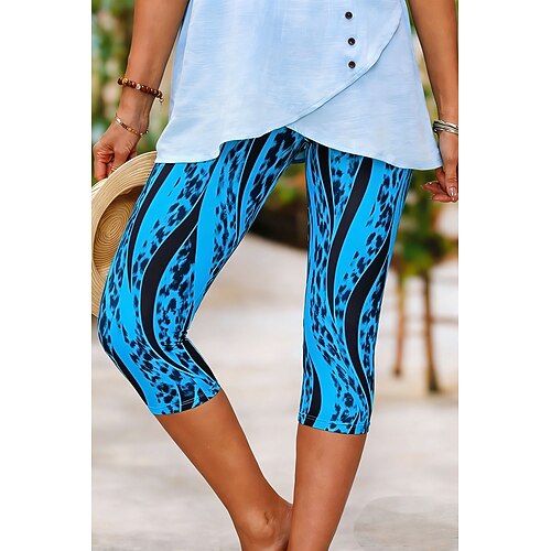 Damen Caprihose Chinos Leggings Urlaub Mode Streetwear Capris Hohe Taille Grafik Leopard Geometrisch Druck Komfort Weich Bequem Hohe Elastizität Täglich Outdoor Urlaub Blau Purpur Braun Sommer Image