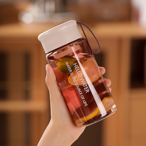 1 Stück tragbare Wasserflasche mit großem Fassungsvermögen (600 ml) für Frühling und Sommer, geeignet für Tee, Outdoor-Sport und Camping, tragbarer, einfacher, transparenter Sport-Wasserbecher mit Image