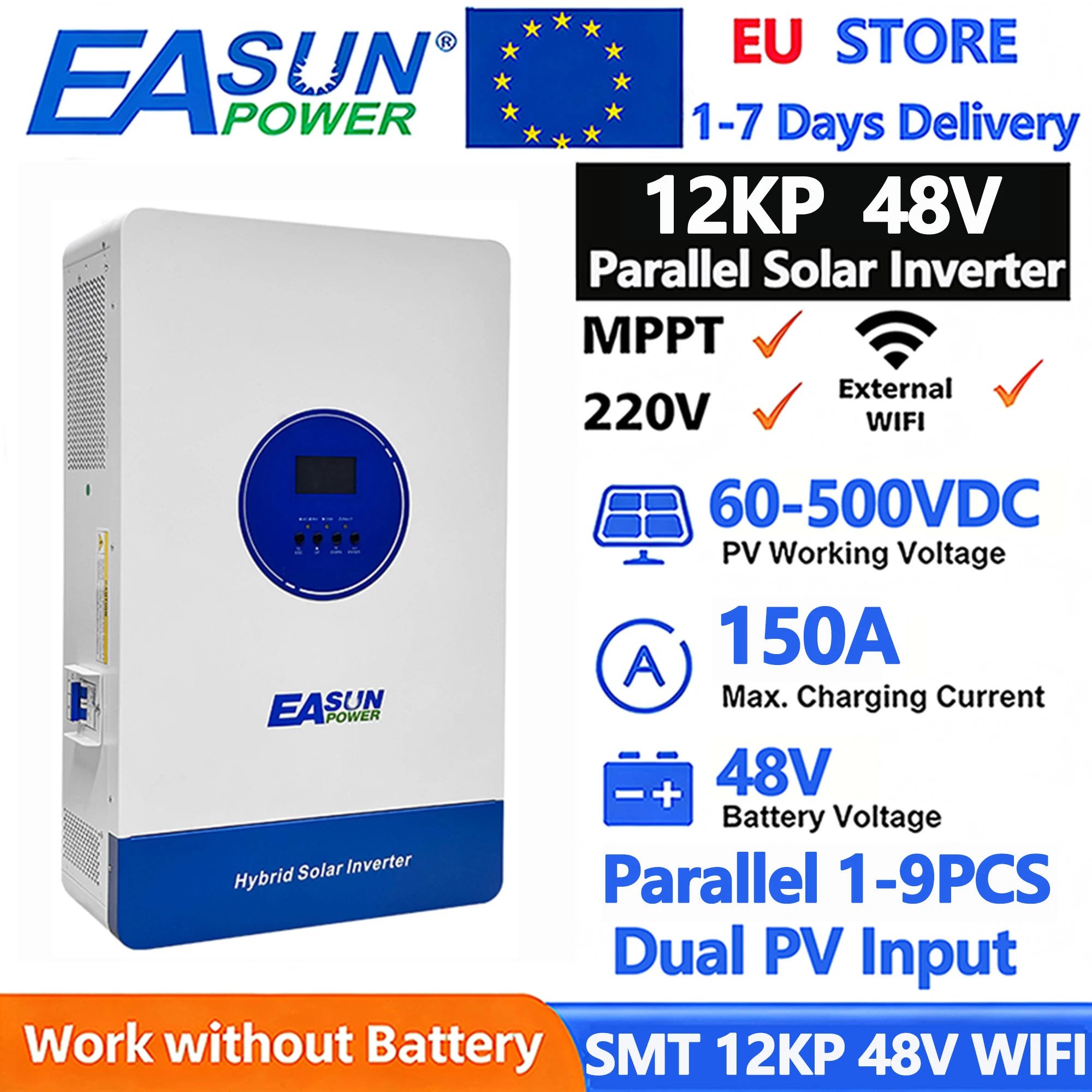 Inverter Solare Ibrido EASUN POWER 12KVA 11KW 48V 150A con Caricatore Solare MPPT, Inverter Off-Grid a Onda Pura con Supporto WIFI e Funzione Parallela