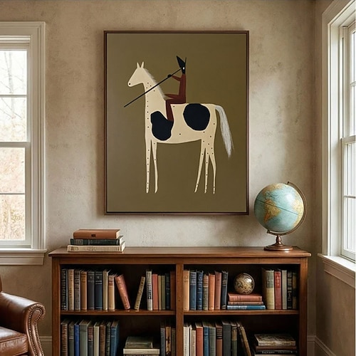 Handgefertigte Vintage-Wandbilder mit Westernreitern, Cowboy-Volkskunst, Mid-Century-Modern-Pferdebild, rustikale Leinwanddekoration Image