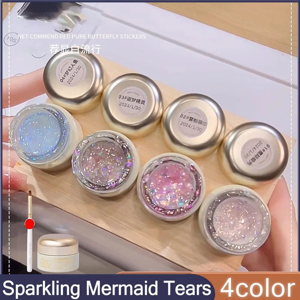 4 Farben funkelnde Meerjungfrau Tränen Serie Gel Nagellack 5ml Opal Cloud Brokat polarisieren den Nagellack für Nagels tudio einweichen Image