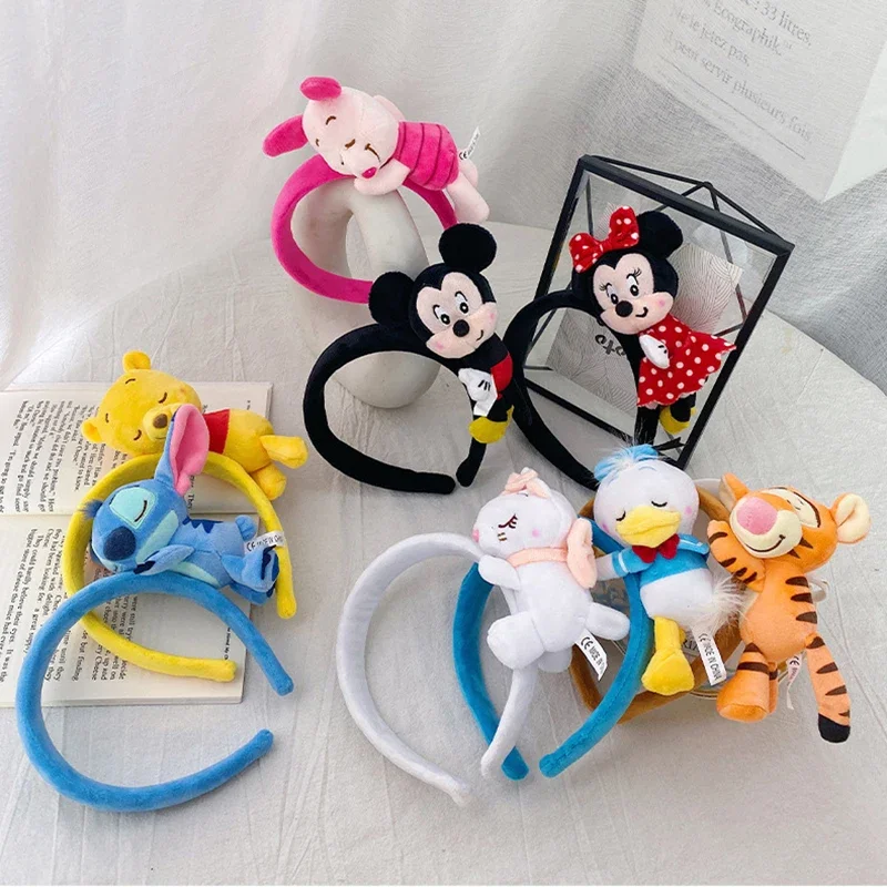 Plüsch Stirnband Disney Mickey Ohr Winnie das Pooh Haarband Frauen Minnie Kopf bedeckung Mädchen Donald Ente Haar Zubehör Kinder Weihnachten Geschenk Image