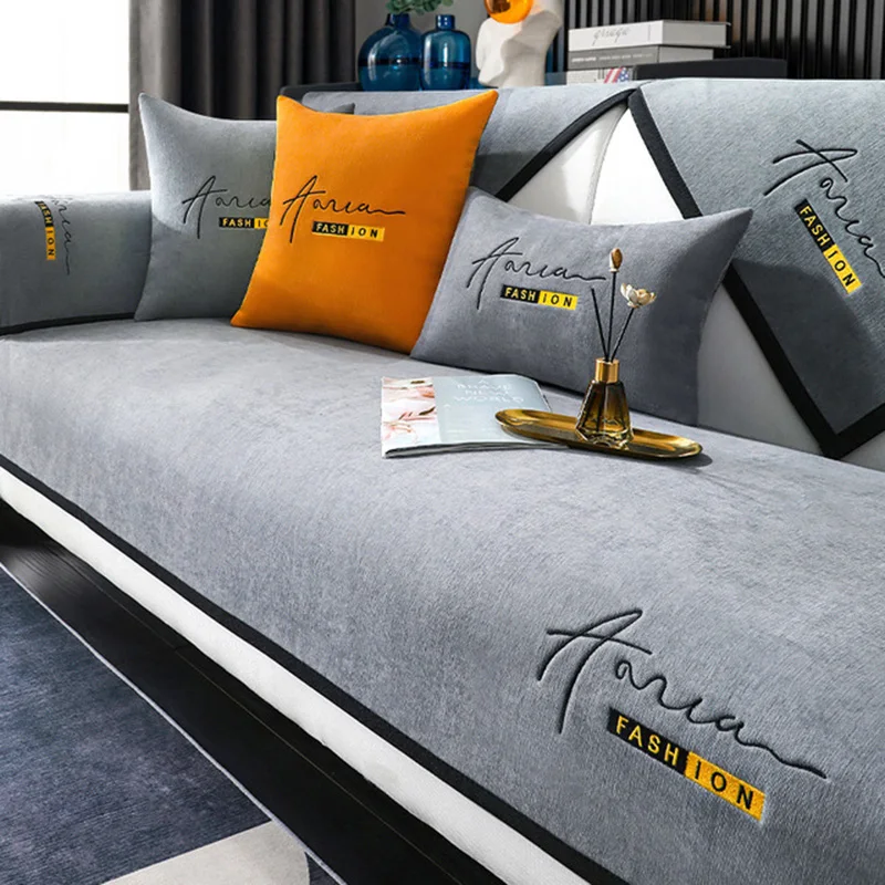 Stickerei Sofa Pad Handtuch Sofas Abdeckungen für Wohnzimmer 1/2/3/4-Sitzer Sofa Abdeckung Universal Schonbezüge Chenille Couch Abdeckungen