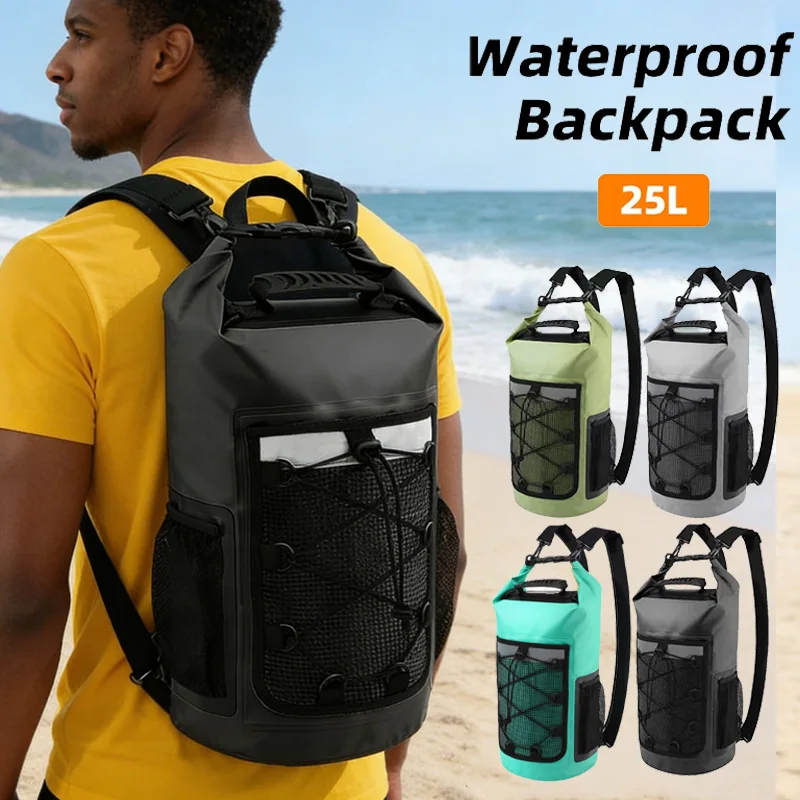 25L Wasserdichter Trockensack Angelrucksack zum Driftfischen, Schwimmen, Flusswanderungen, Schulter-Angeltasche, Köderfischerei-Eimer, Ausrüstung für Tauchen, Rafting, Kajak Image
