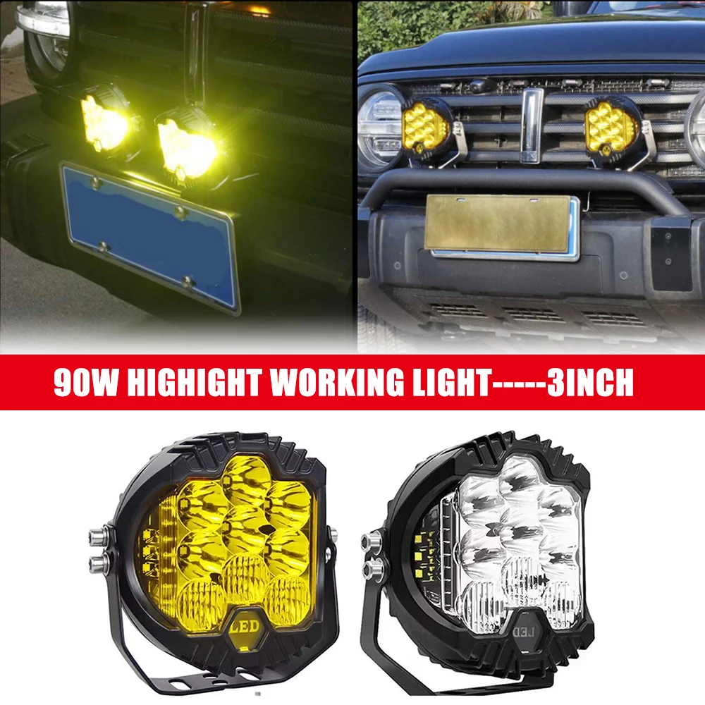 1/2 stücke 3 ZOLL Auto LED Strahler LED Arbeit Bar 90 W Offroad Lkw 4X4 ATV SUV Hilfs lichter Combo Fahren Lampe Scheinwerfer Gelb