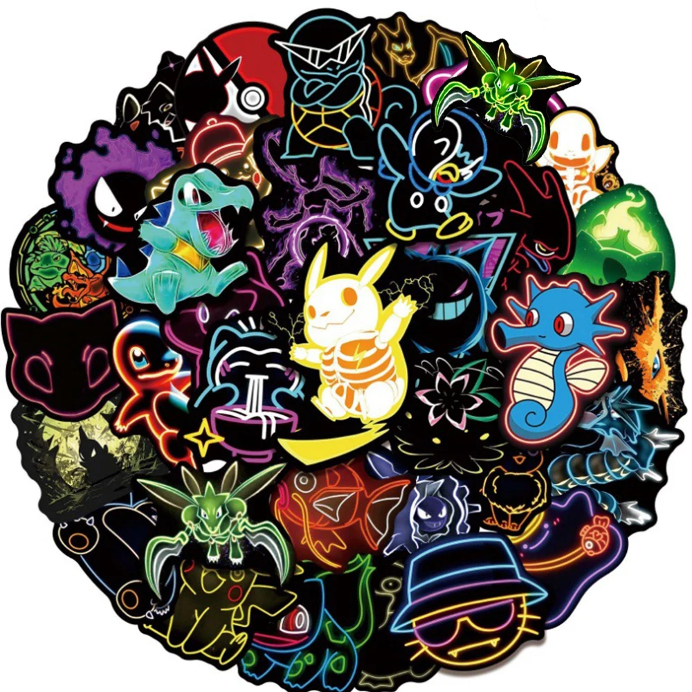 10/30/50 Stück Kreative Neon-Pokémon-Anime-Aufkleber Niedliche Pikachu-Eevee-Sticker DIY Skateboard Handy Notizbuch Lustige Cartoon-Aufkleber Image