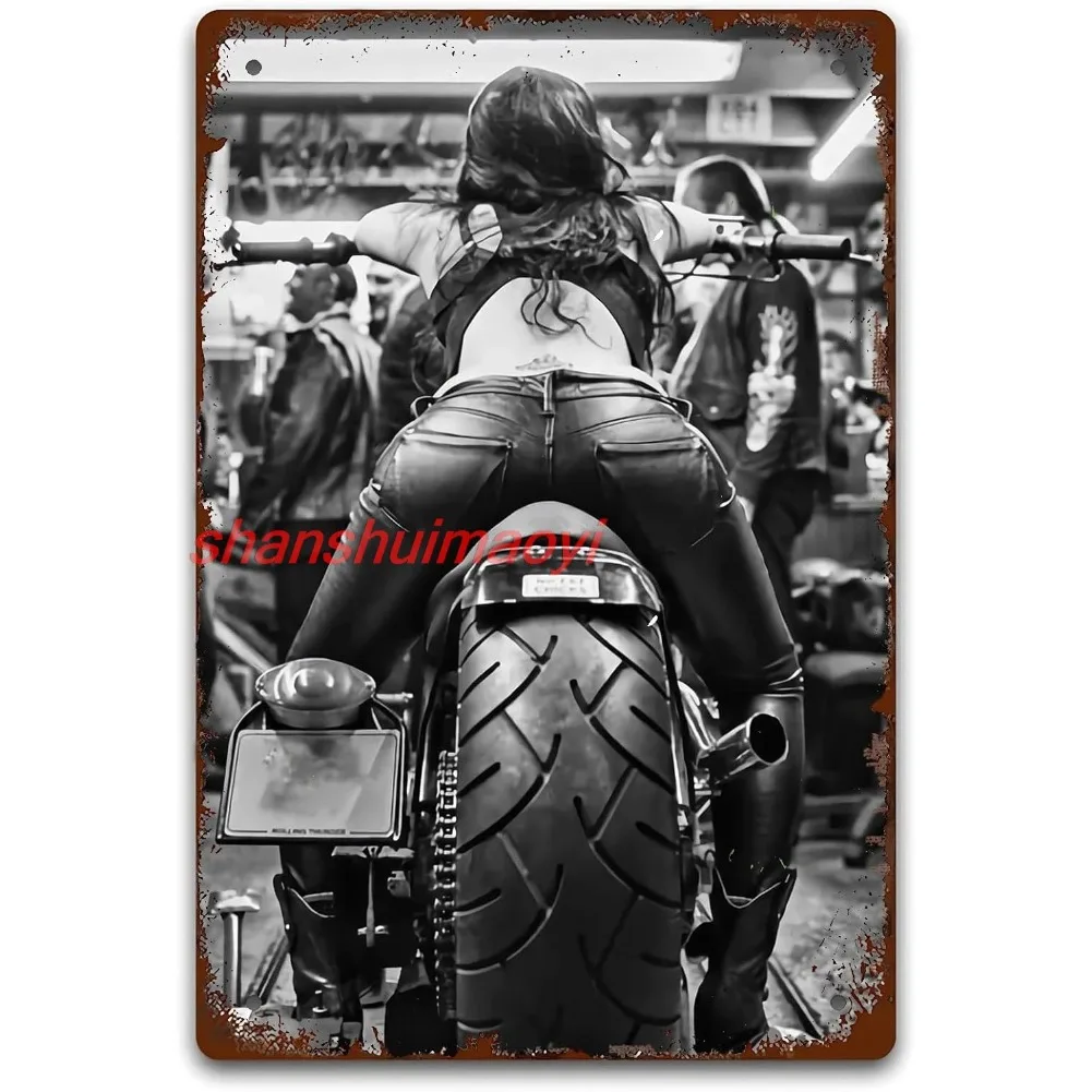 Sexy Girl Poster Metallschilder Vintage Pin Up Girl Blechschild Wandkunst Sexy Mädchen mit Motorrad Retro Man Cave Decor Garage von
