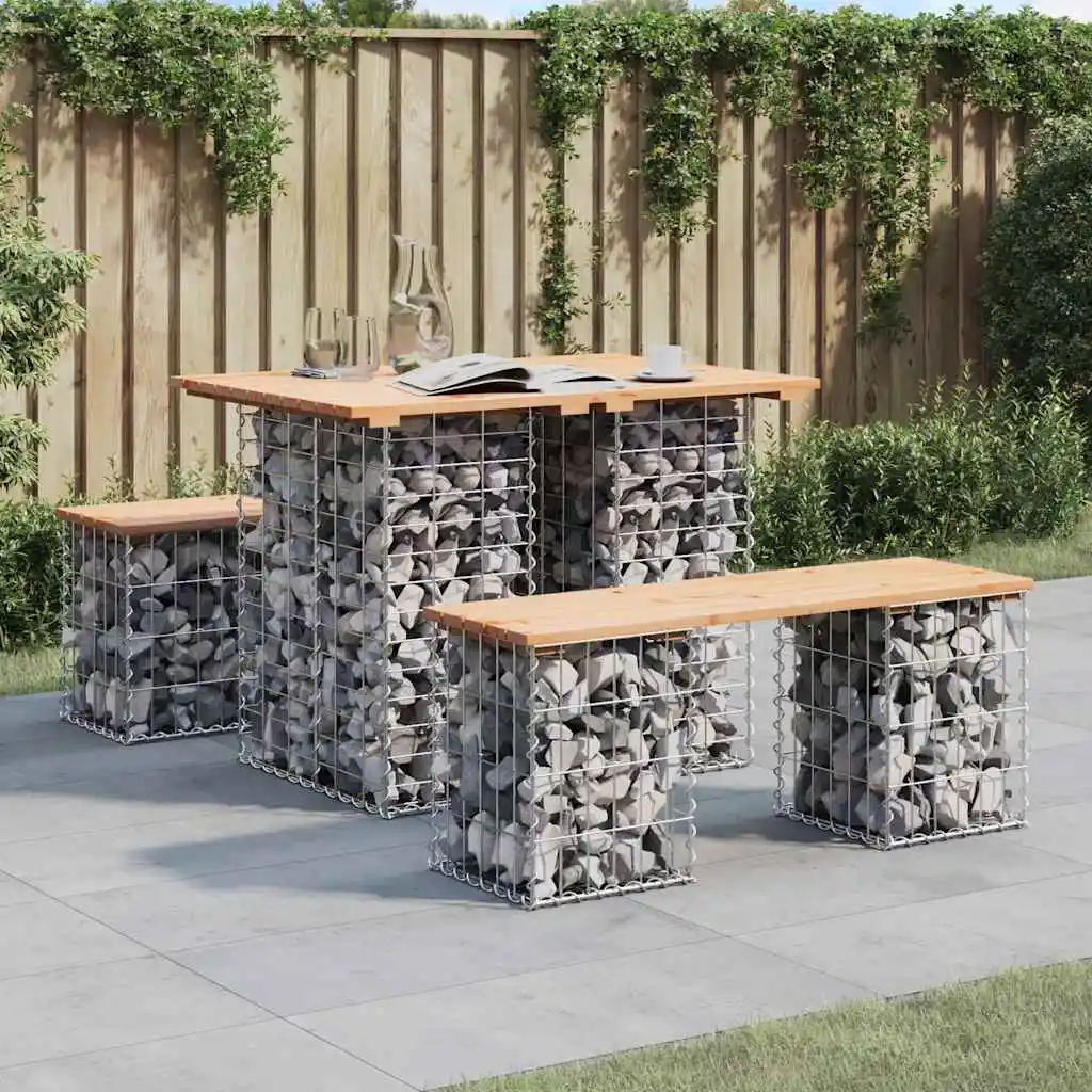 Gabion Design Gartentisch 100x70x72 cm, Massives Kiefernholz, Moderner Wasserfester Gartentisch, Holztisch für Terrasse und Hof (nur Tisch)