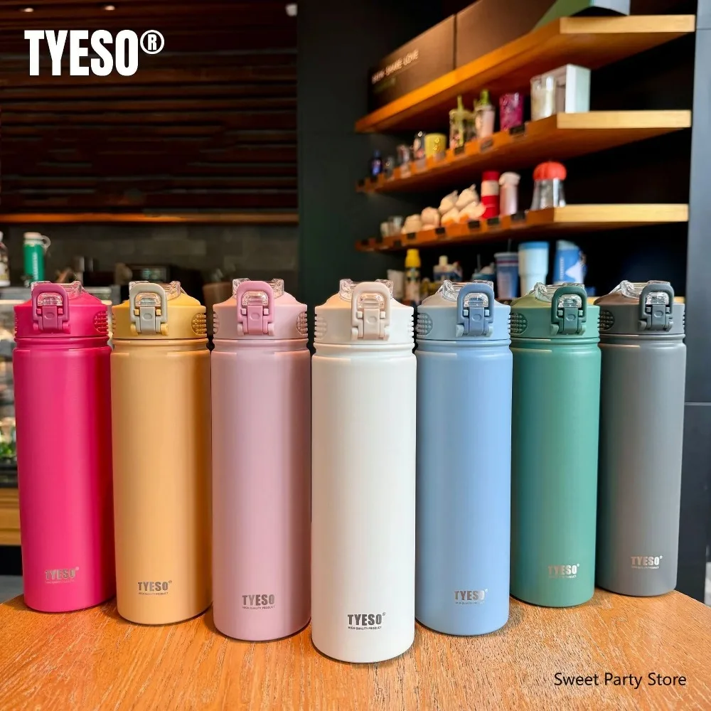Edelstahl-Vakuumflasche mit Strohhalm, Auto-Thermobecher, Sportwasserflasche, Reise-isolierter Becher, Thermobecher, Tyeso 600/750 ml Image