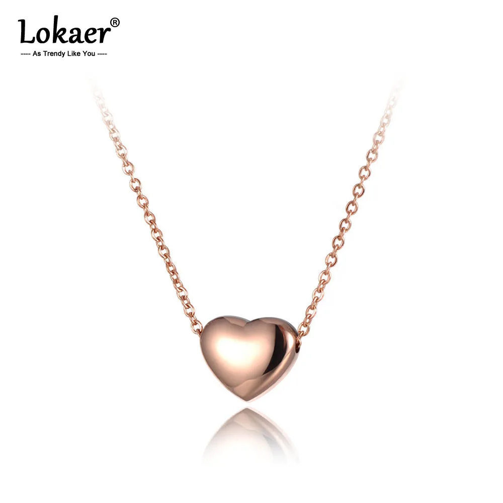 Lokaer Titan Edelstahl Liebe Herz Anhänger Halskette Schmuck Rose Gold Farbe Kette Link Hochzeit Halskette Für Frauen N19086 Image