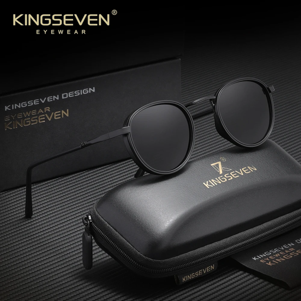 KINGSEVEN Retro-Sonnenbrille für Herren und Damen, runder Rahmen, polarisiert, trendige, beliebte Brillen-Accessoires, oculos Image