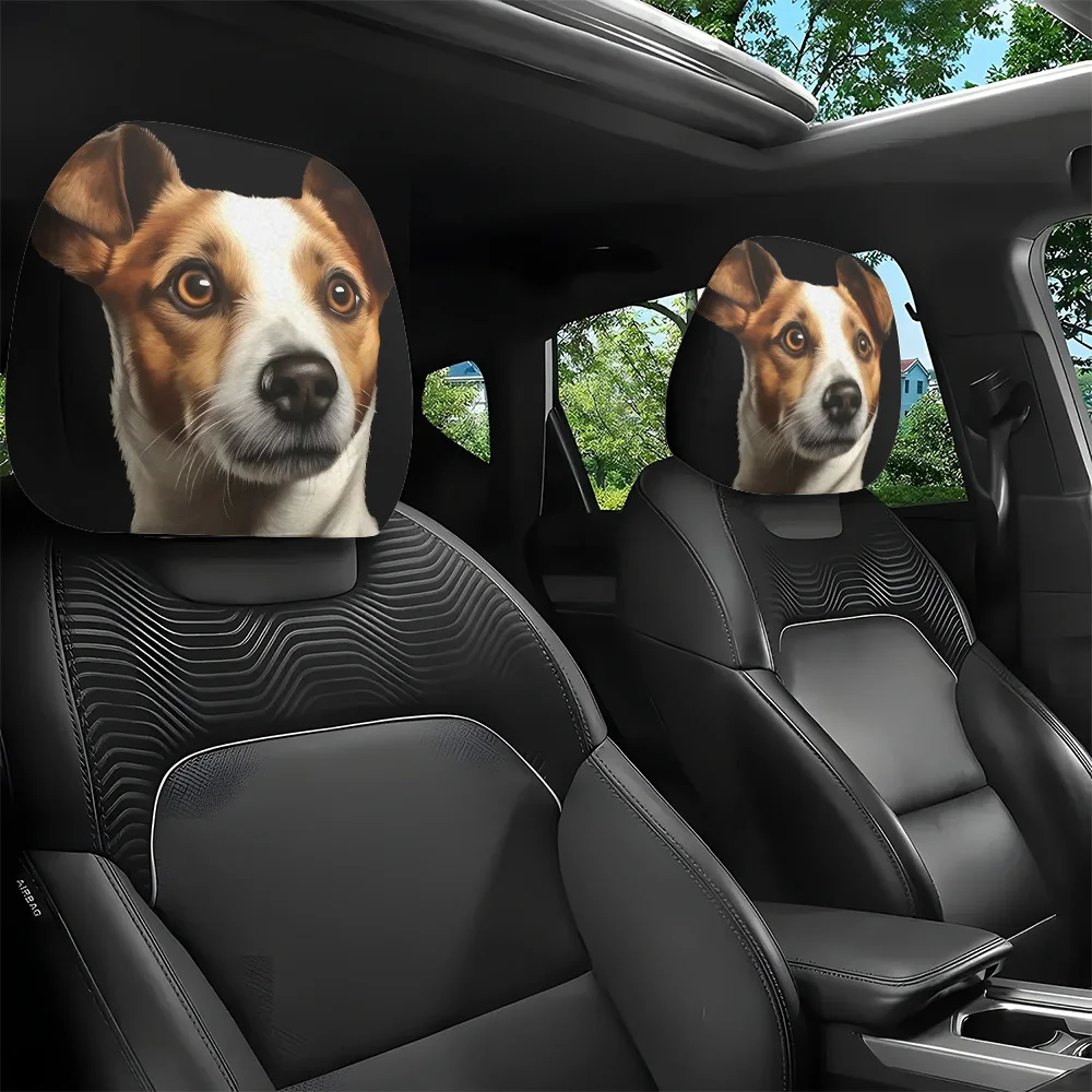 2 Stück Jack Russell Terrier Portrait bedruckte Auto-Kopfstützenbezüge | Weich und bequem, einfach zu installieren und zu waschen. Image
