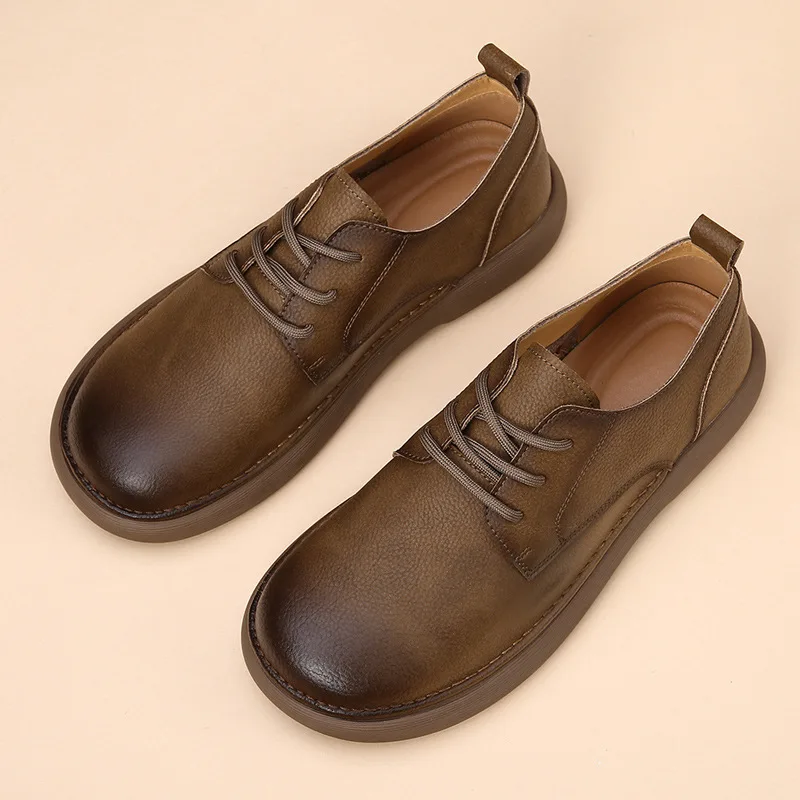 Herrenschuhe 2026 Frühling Neu Breitgezogene Echtleder-Herrenschuhe Atmungsaktive Trendige Retro Casual Lederschuhe für Männer