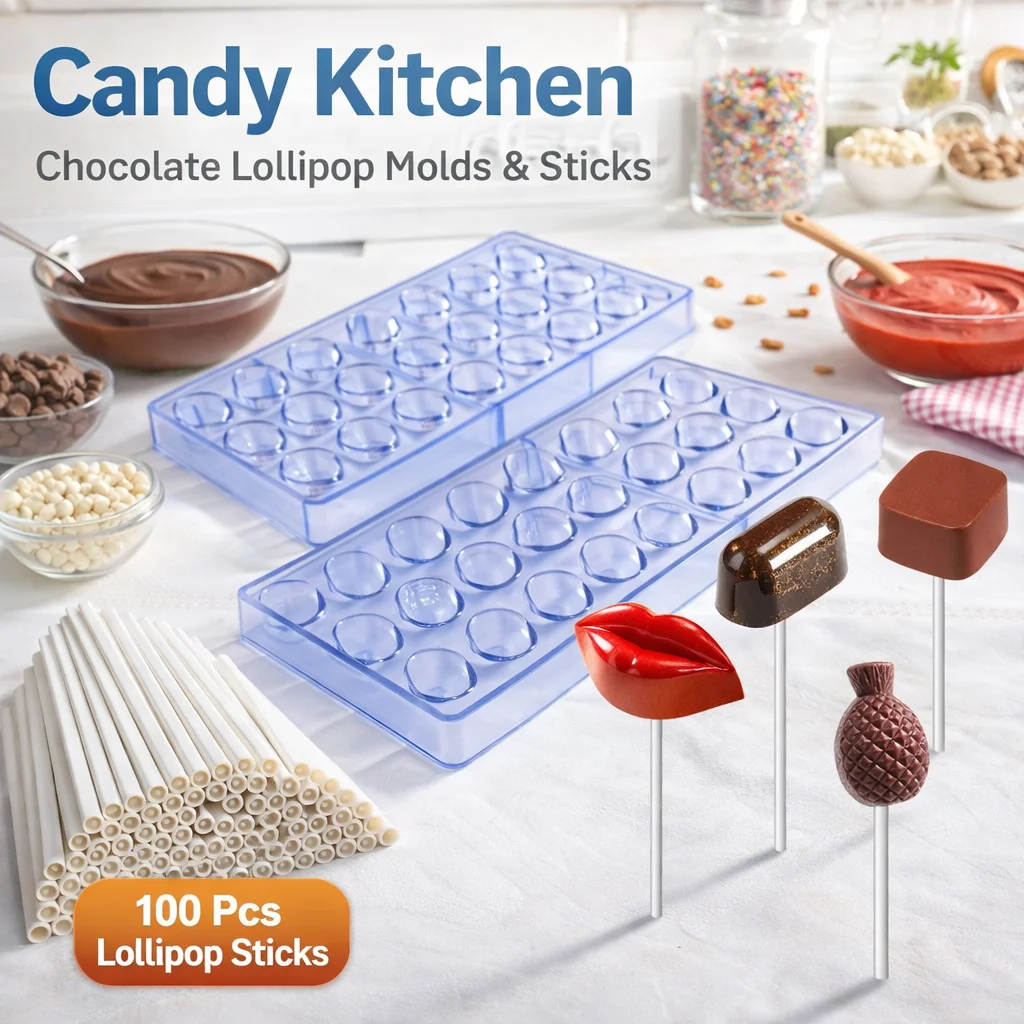 1 Set Schokoladenformen Inklusive 100 Lollipop-Stäbchen, Küchen-Backwerkzeuge für Schokolade, Süßigkeiten & Gebäckherstellung Image