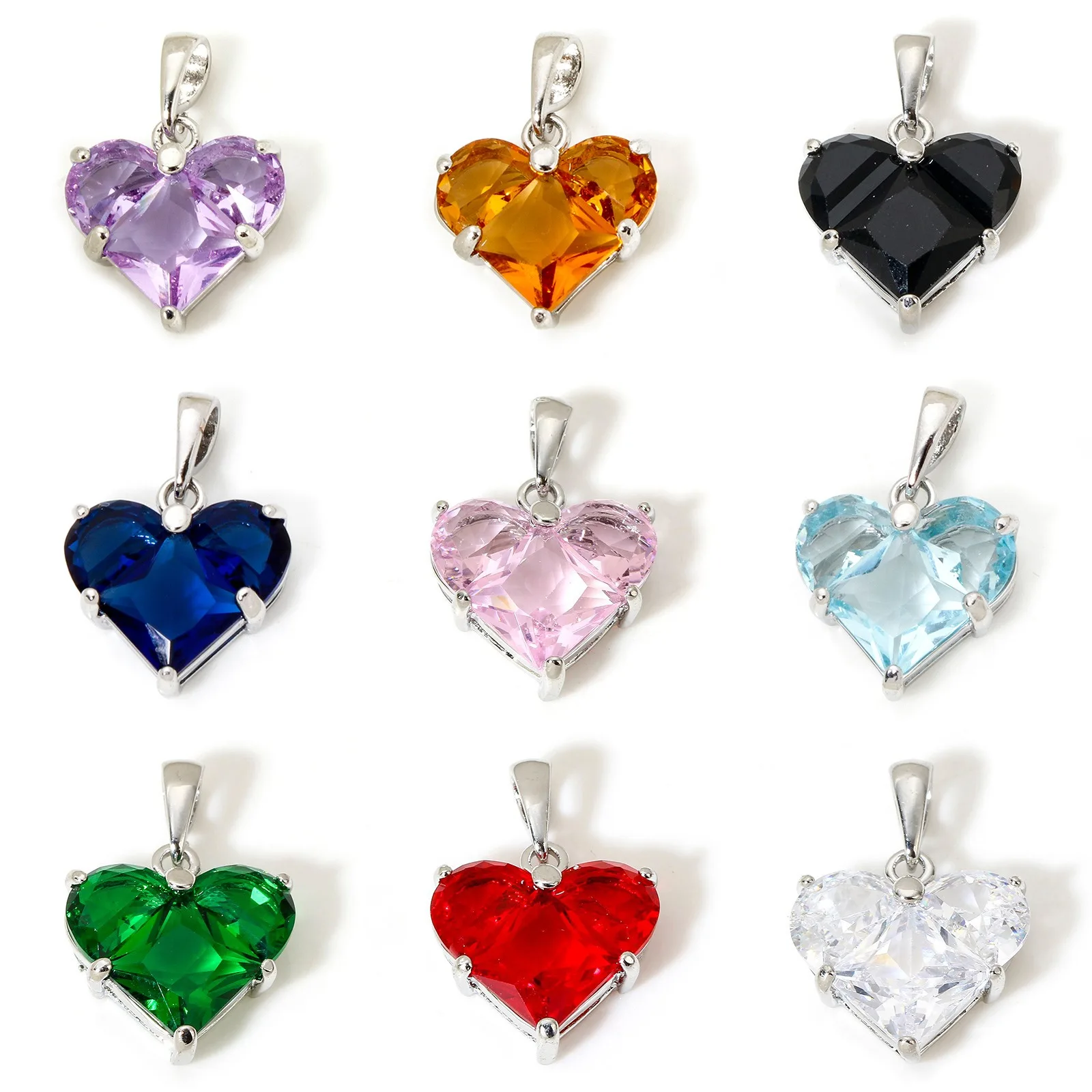1pc Neue Mini Messing Charms Gold Farbe Valentinstag Herz Mehrfarbige Zirkonia Anhänger DIY Halskette Schmuck 20mm x 14mm Image
