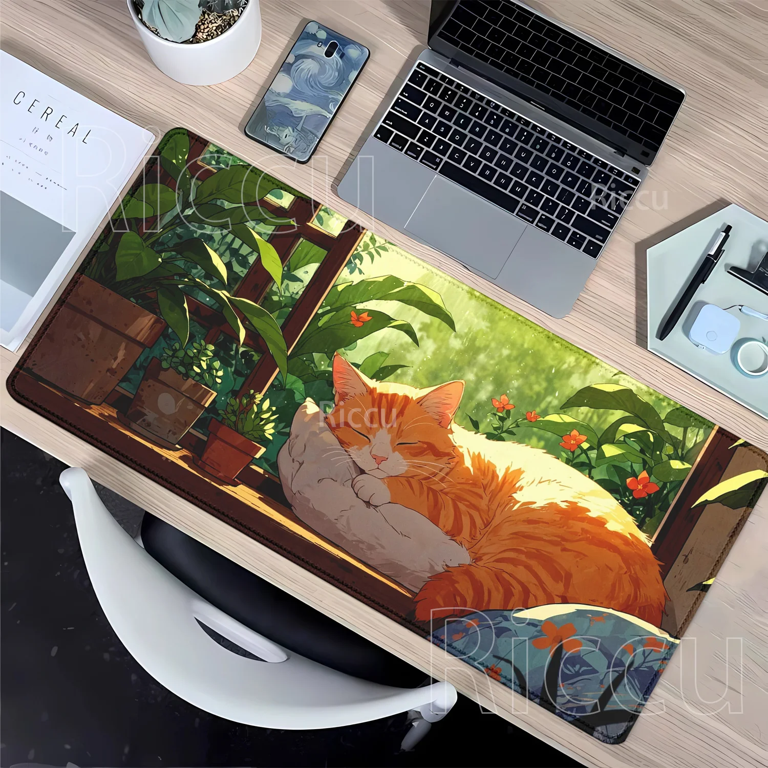 HD-Druck-Mauspads, schwarze Katze, niedliche Landschaft, Gaming, 400 x 900 mm, großes Overlock-Mauspad, Gamer-Gummi-Unternehmenszubehör, Schreibtischunterlage Image