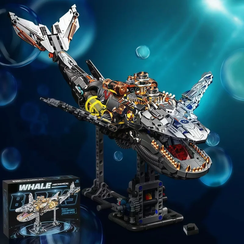MOC Mechanischer Wal-Bausatz, Steampunk Meerestier-Bausteine, Sichtbare Getriebestruktur, Sammlermodell für Erwachsene