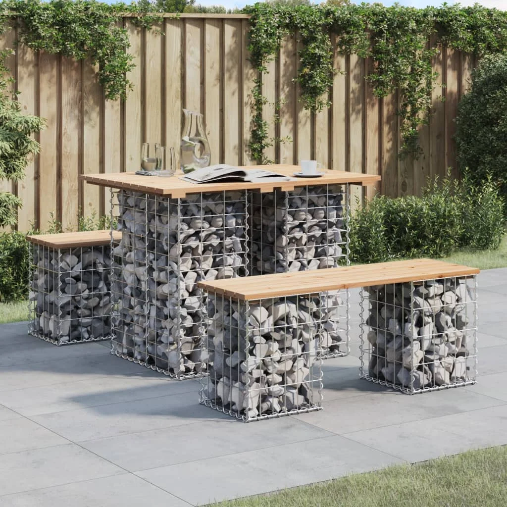 Gabion Design Gartentisch 100x70x72 cm, Massives Kiefernholz, Moderner Wasserfester Gartentisch, Holztisch für Terrasse und Hof (nur Tisch)