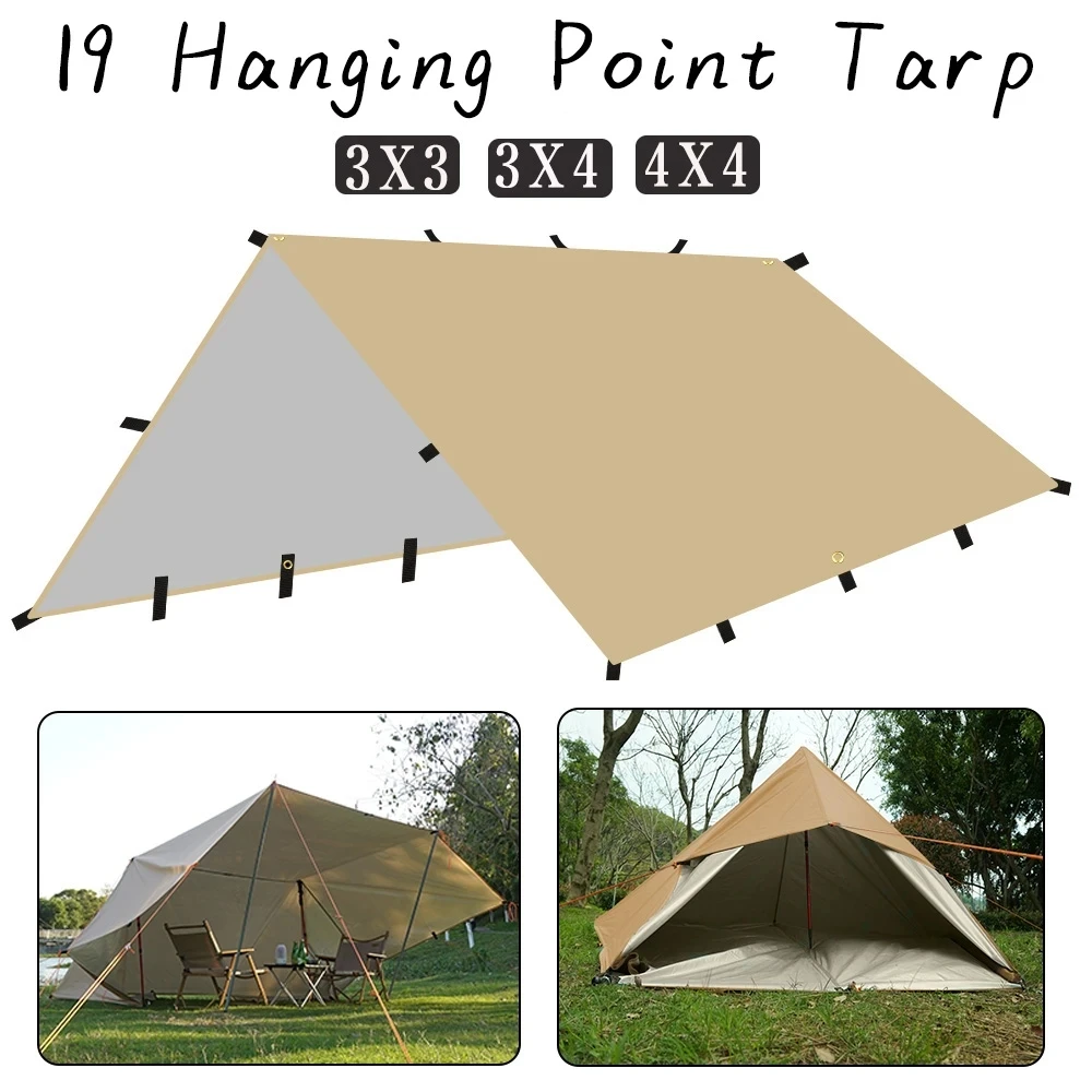 4 x 4 m, 4 x 3 m, 3 x 3 m, 19 Hängepunkte, Zeltplane, Überlebens-Sonnenschutz, Schattendach, Outdoor, Rucksackreisen, wasserdicht, Camping-Markise, Sonnenschutz